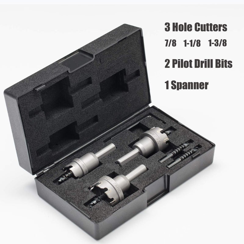 EZARC Carbide Hole Saw Kit, 3 Piece Carbide Tipped Hole Cutter with Pilot Drill bit for Hard Metal, Stainless Steel, Iron, Aluminum, Alloy - Image 2